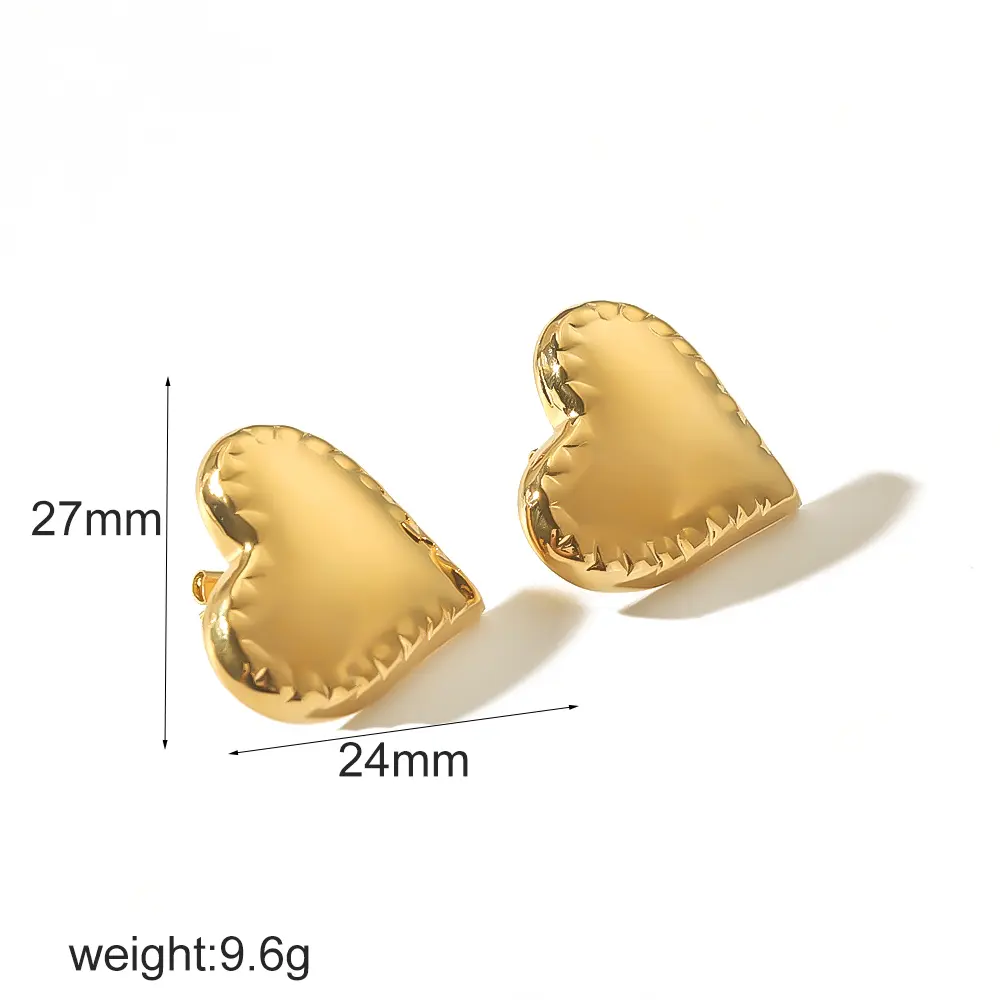 1 Pair Simple Classic Style Chunky Heart Shape Stainless Steel 18k Gold Plated Women's Stud Earrings h5 Picture2